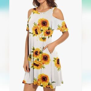 PCEAIIH Women's Short Sleeve Tunic Top Swing T-Shirt Loose Dress Pockets L